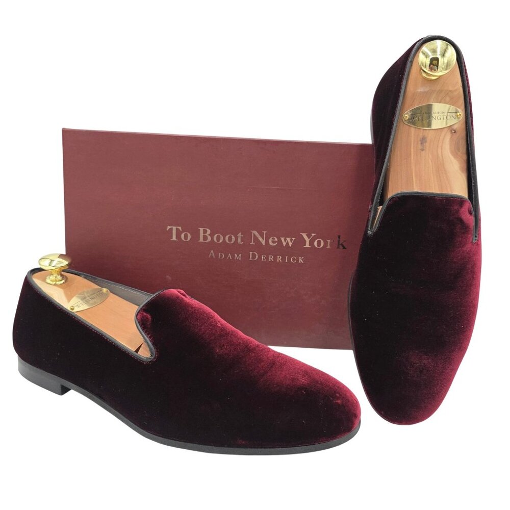 Italy To Boot Adam Derrick Mens 8M Garnet Red Velvet Dress Shoes Loafers Slipper